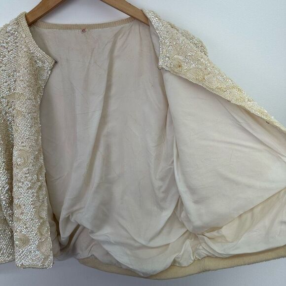 Vintage 50s 60s All Over Iridescent Sequin Art Deco Inspired 3/4 Sleeve Cropped - Picture 11 of 16